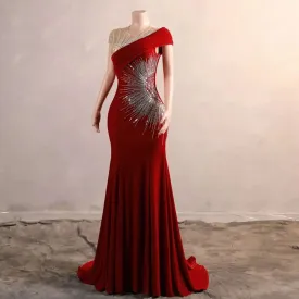 مجموعة أروين 2024 Red Velvet Sequin Evening Dresses Wedding Occasions Second Formal Bridal Gowns Sheer Cap Sleeve Off Shoulder Gala Robes