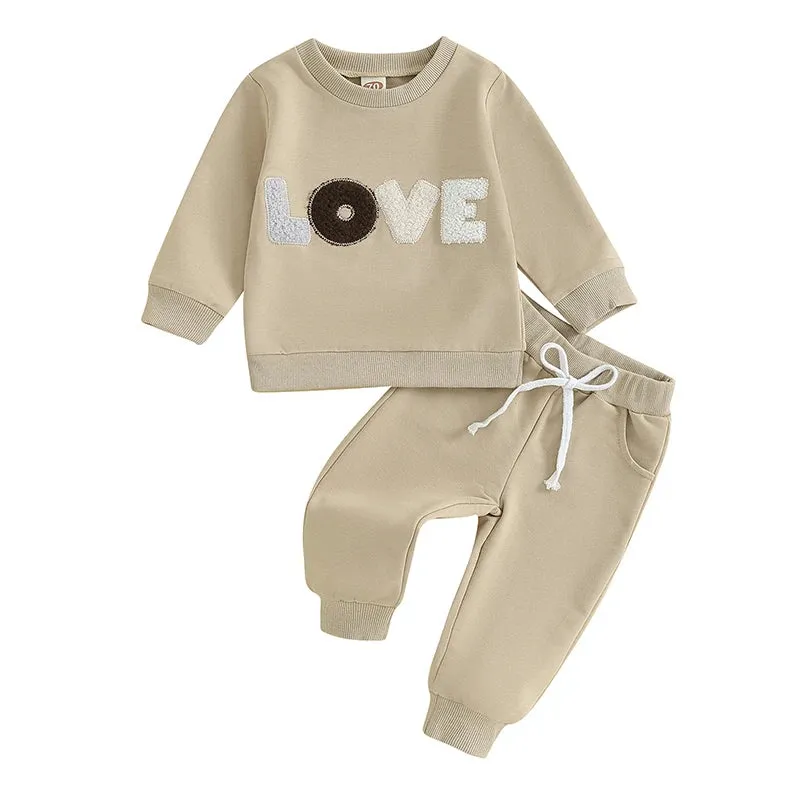 0-3Y Toddler Baby Girl Outfit Plush Letter Embroidery Long Sleeve Sweatshirt Elastic Pants 2pcs Set Infant Fall Winter Clothes