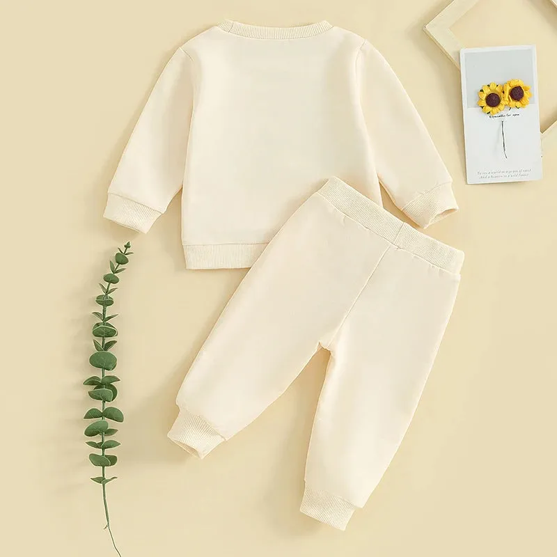 0-3Y Toddler Baby Girl Outfit Plush Letter Embroidery Long Sleeve Sweatshirt Elastic Pants 2pcs Set Infant Fall Winter Clothes