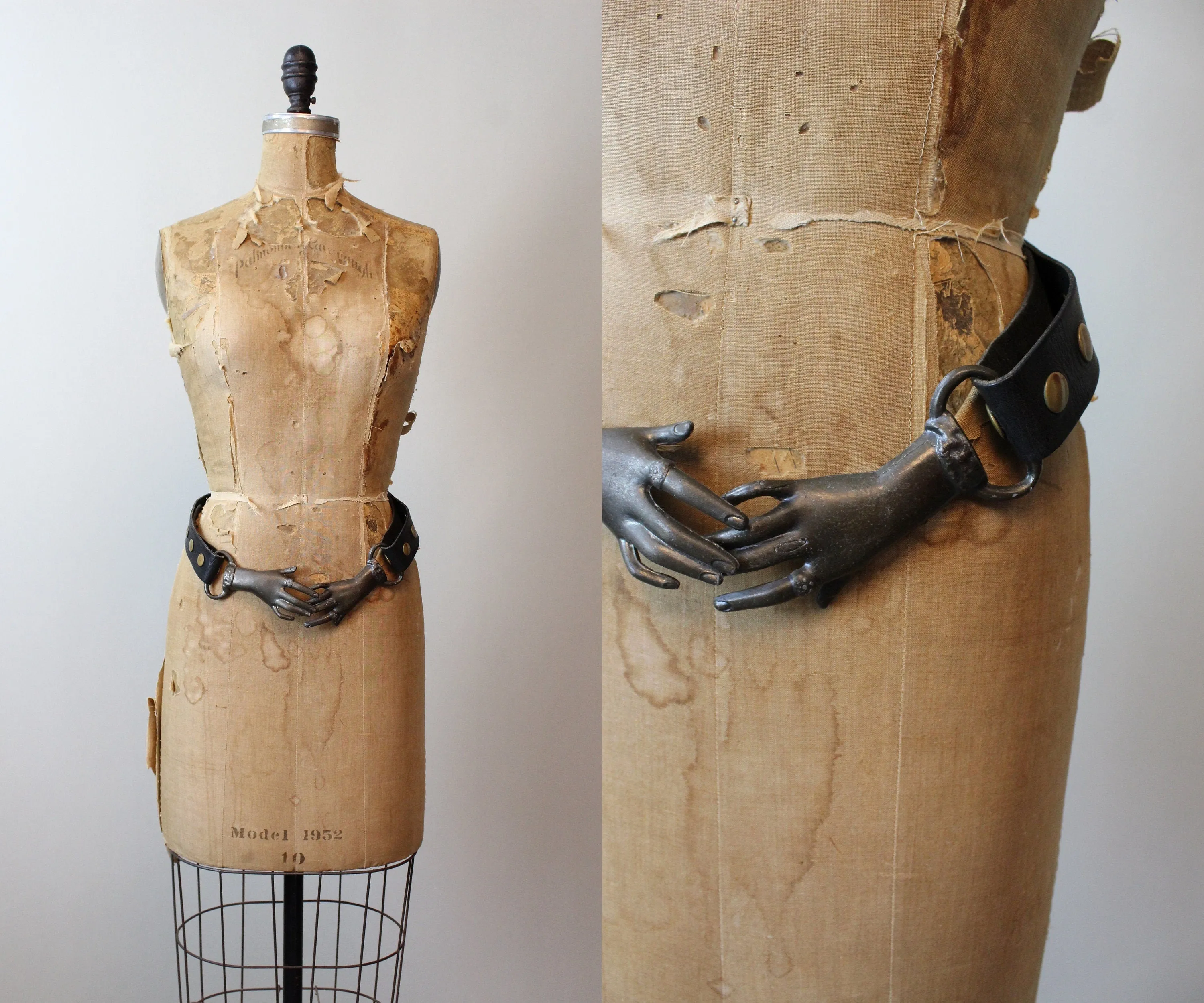 1970s SURREALIST black bronze CLASPED HANDS belt | new fall winter