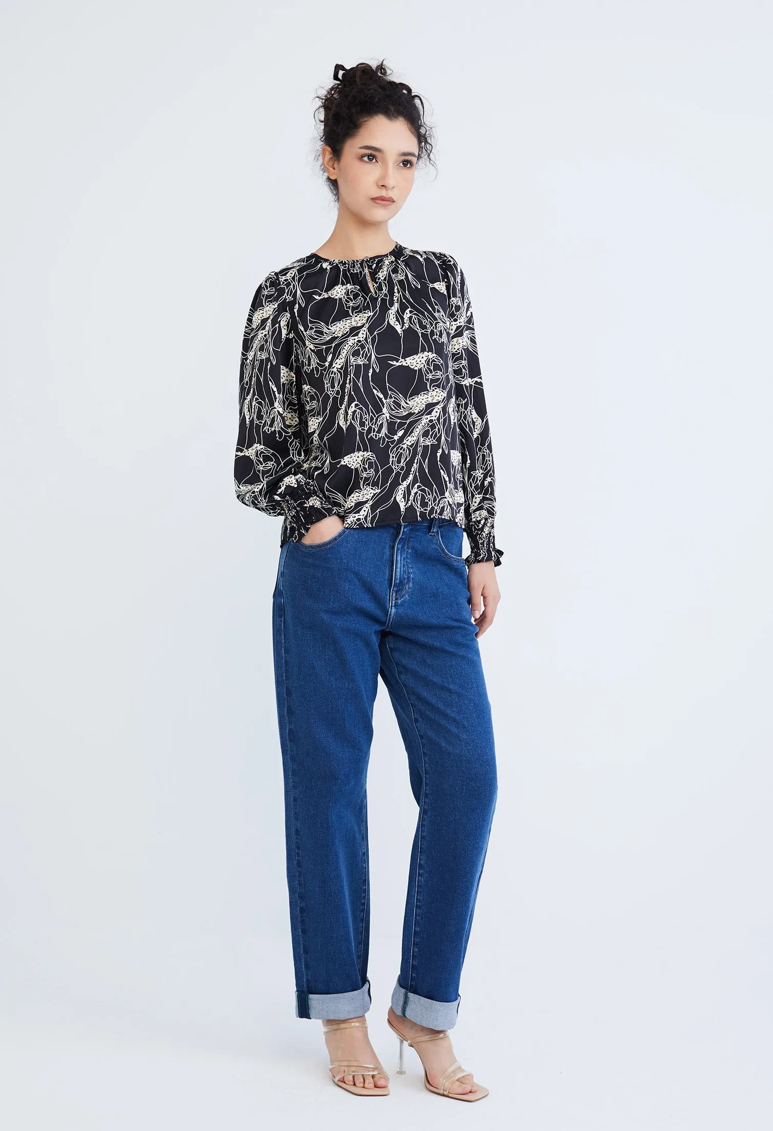 Abstract Allover Flora Round Neck Blouse