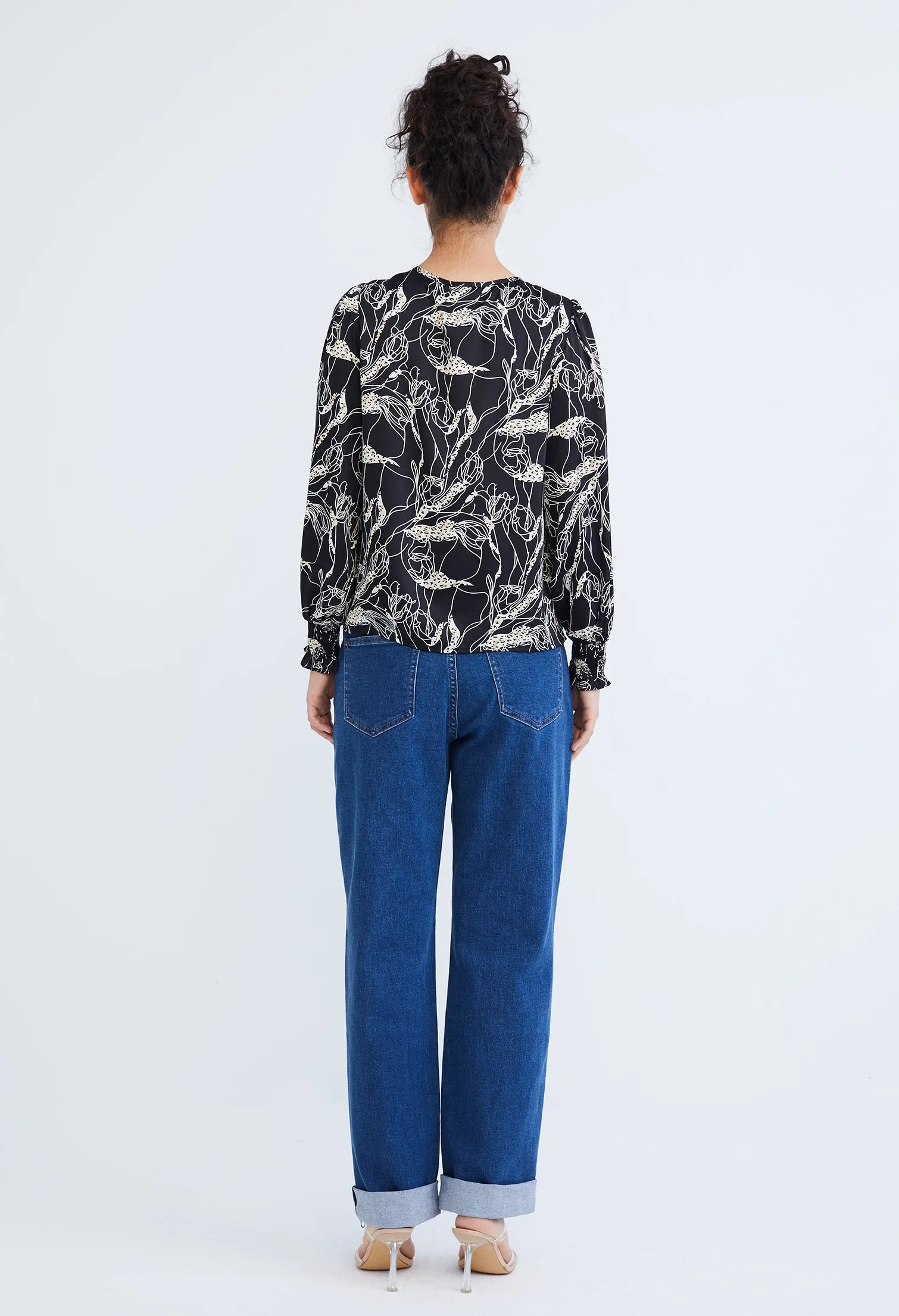 Abstract Allover Flora Round Neck Blouse