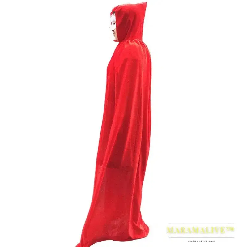 Adult Party Velvet Cloak Cape Hooded Medieval Costume Witch Vampire Cosplay Costumes Women Men Halloween Clothes Black 170cm