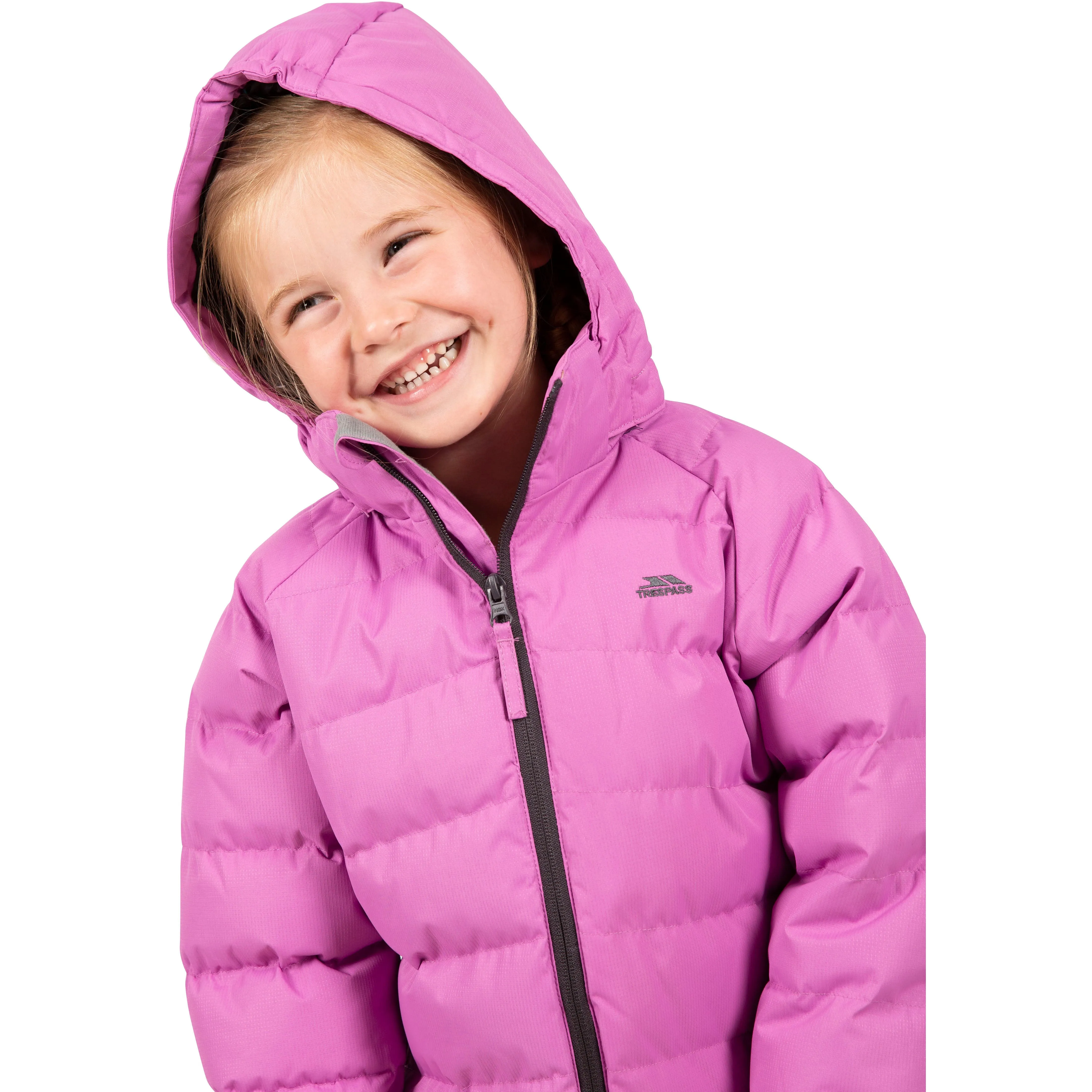 Amira Girls' Hooded Padded Jacket in Deep Pink