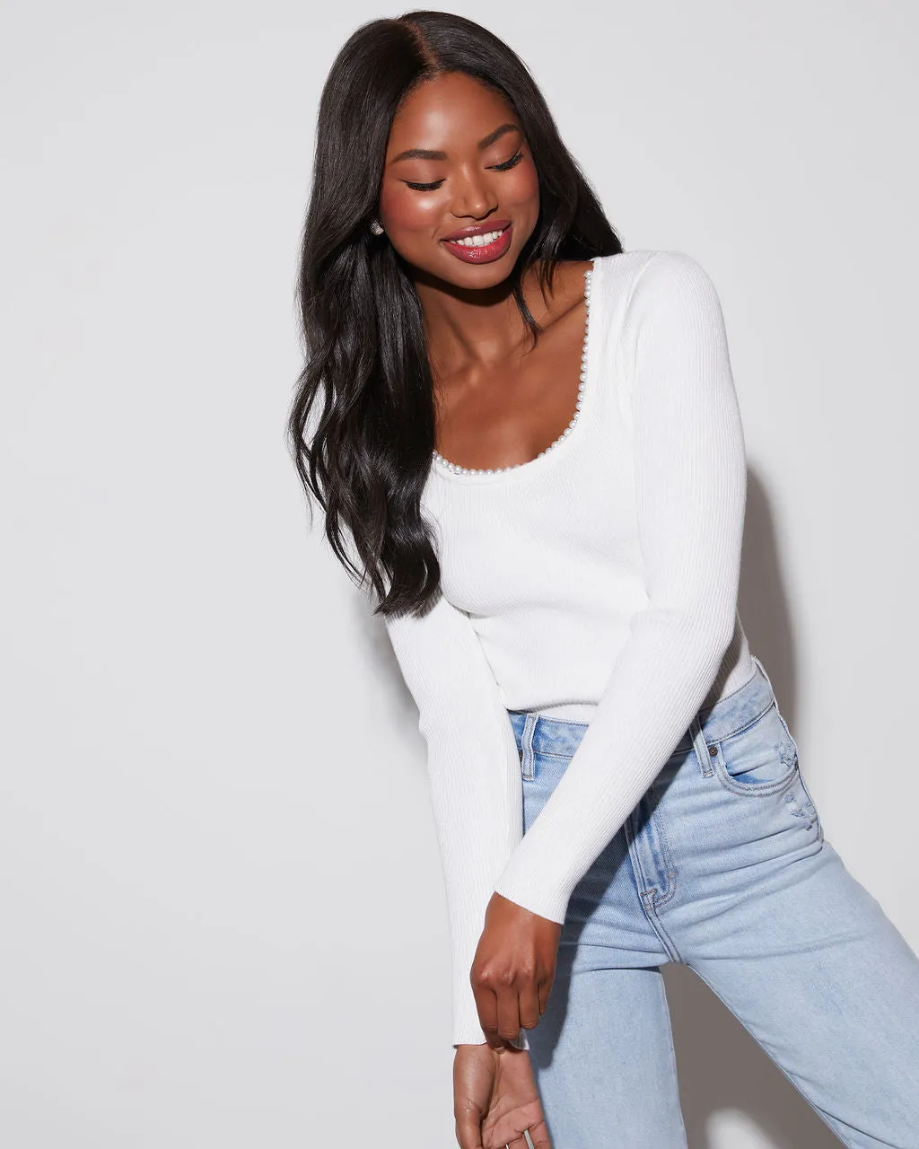 Angelina Pearl Scoop Neck Sweater