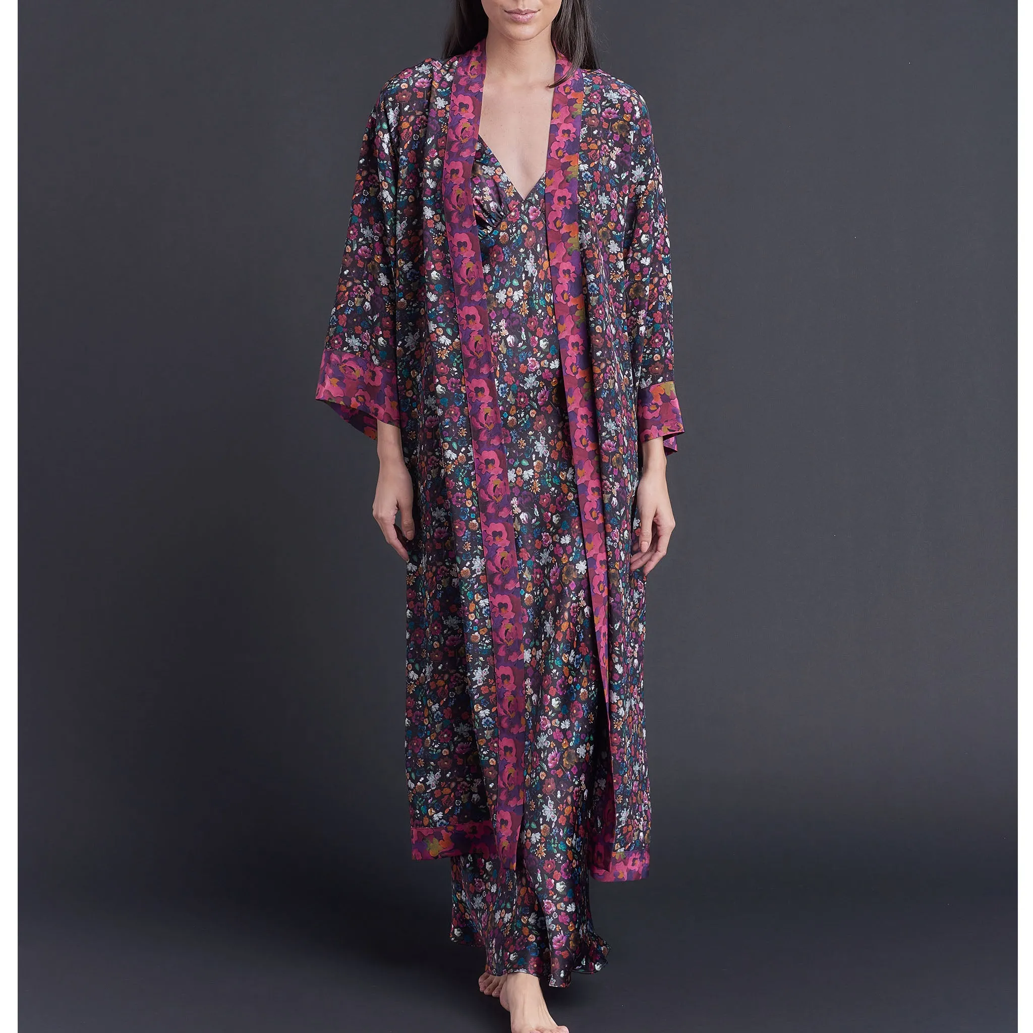 Asteria Kimono Robe in Floral Edit Liberty of London Print Silk Crepe De Chine