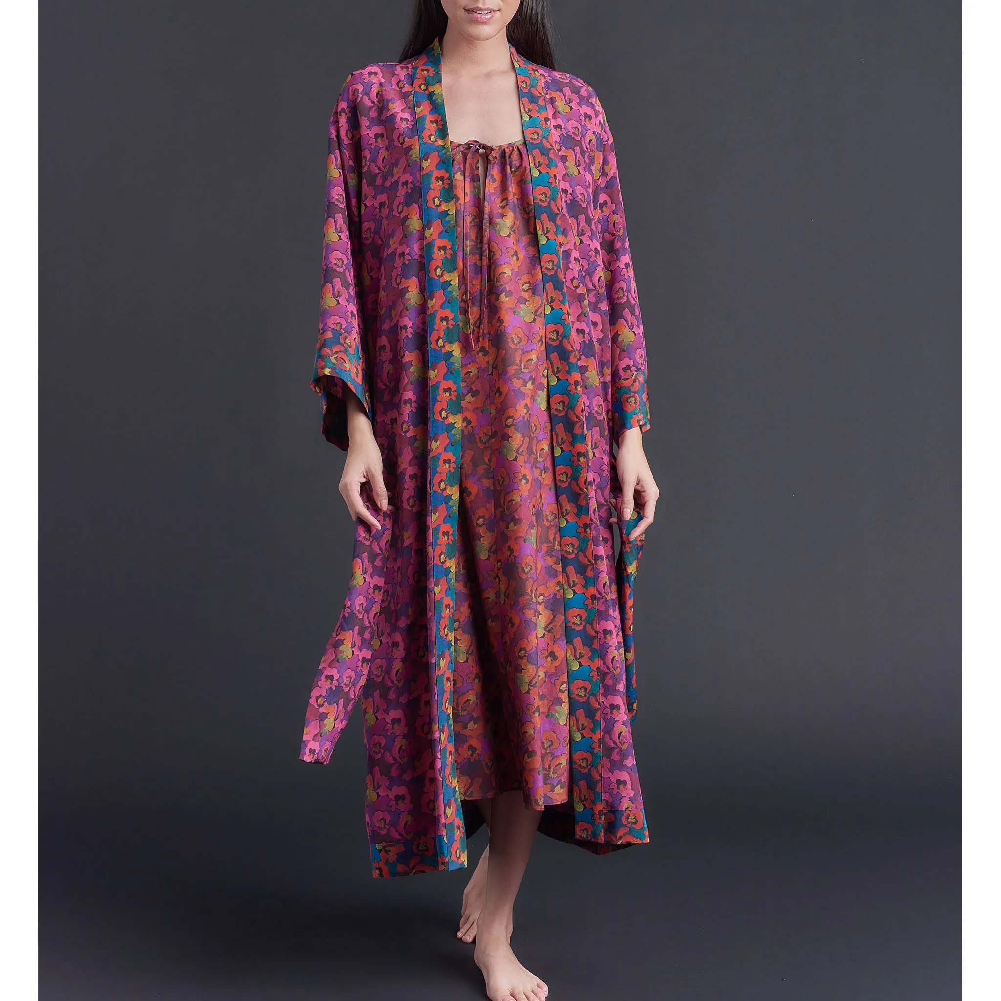 Asteria Kimono Robe in Gemma Rose Liberty of London Print Silk Crepe De Chine