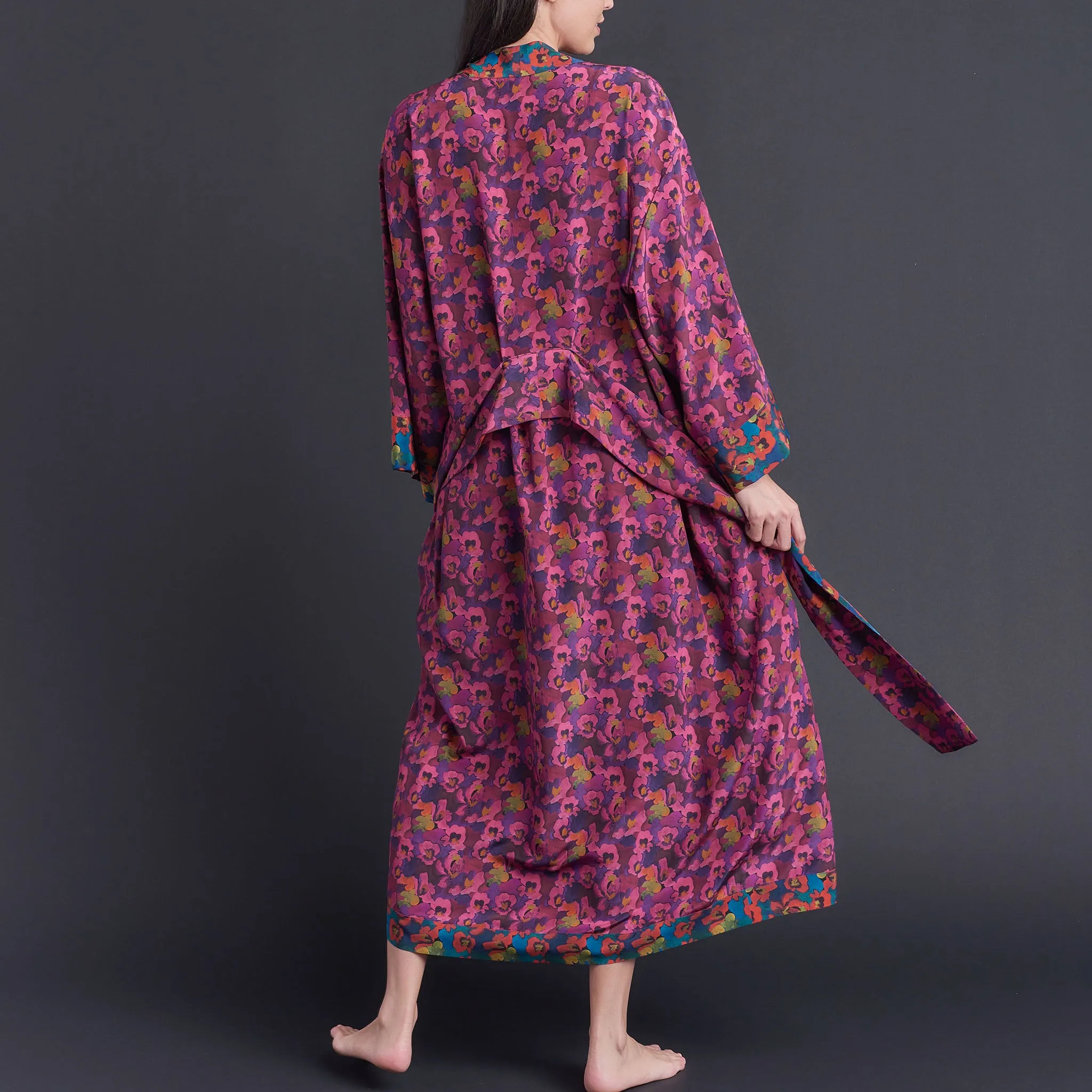 Asteria Kimono Robe in Gemma Rose Liberty of London Print Silk Crepe De Chine