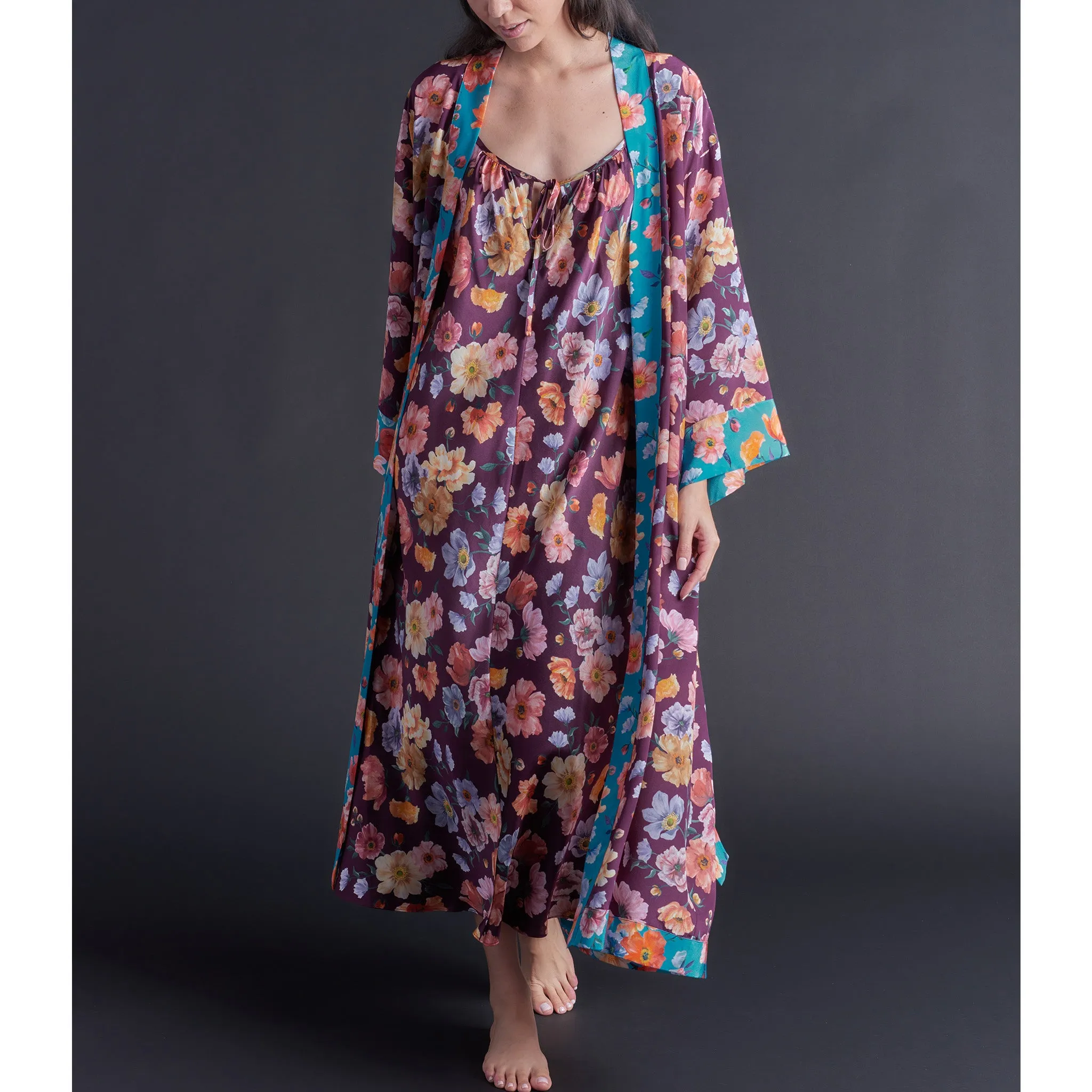 Asteria Kimono Robe in Jessica's Picnic Liberty of London Print Silk Crepe De Chine