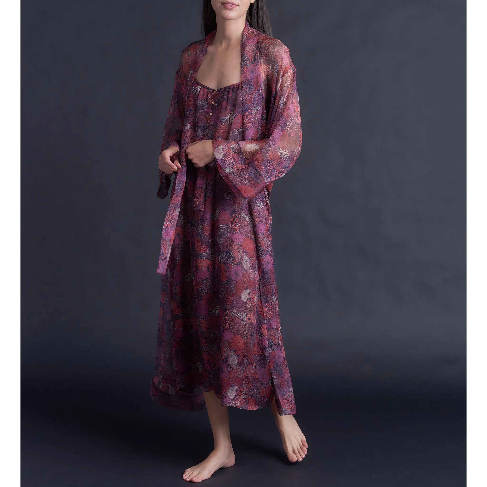 Asteria Kimono Robe in Liberty of London Midnight Liberty Silk Crinkle Chiffon