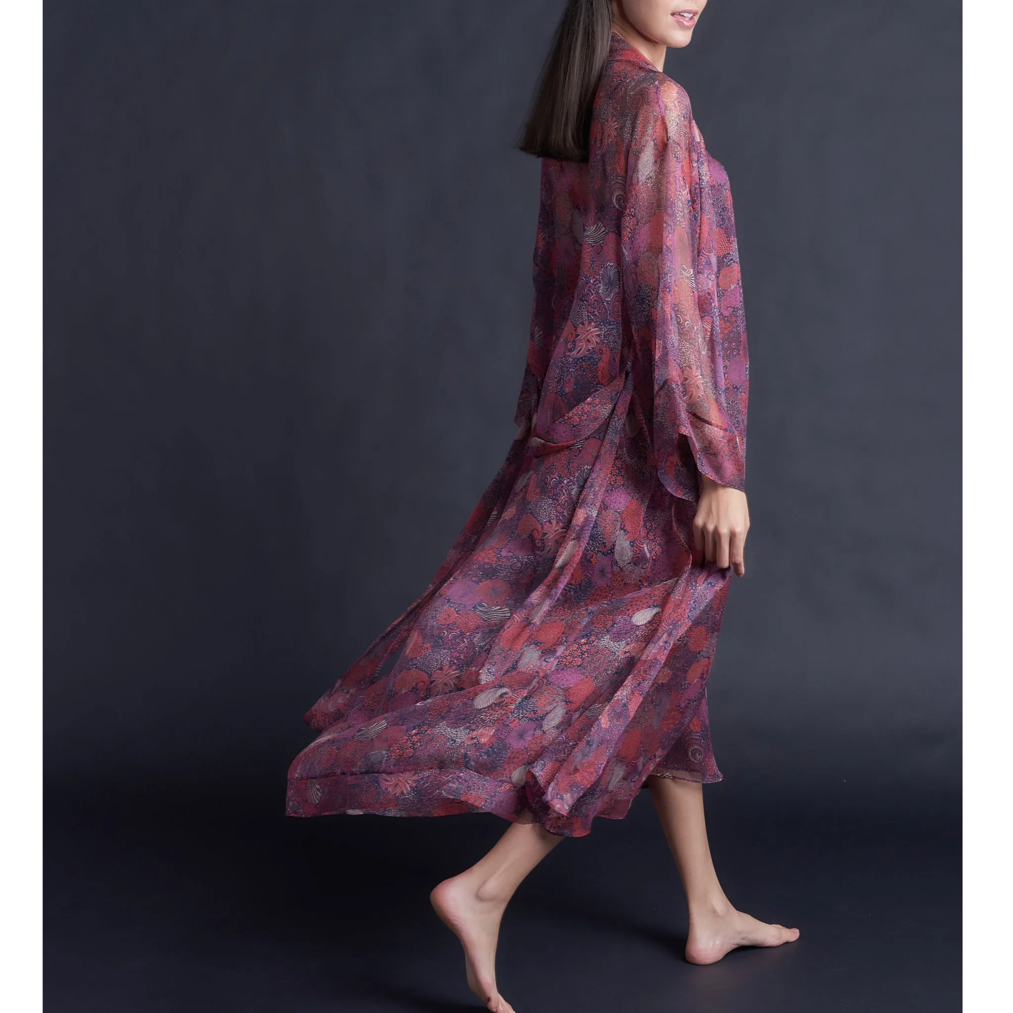 Asteria Kimono Robe in Liberty of London Midnight Liberty Silk Crinkle Chiffon