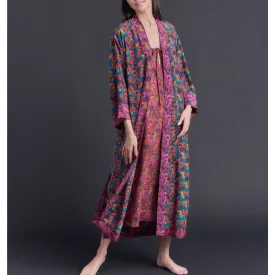 Asteria Kimono Robe in Orange Blue Gemma Rose Liberty of London Print Silk Crepe De Chine