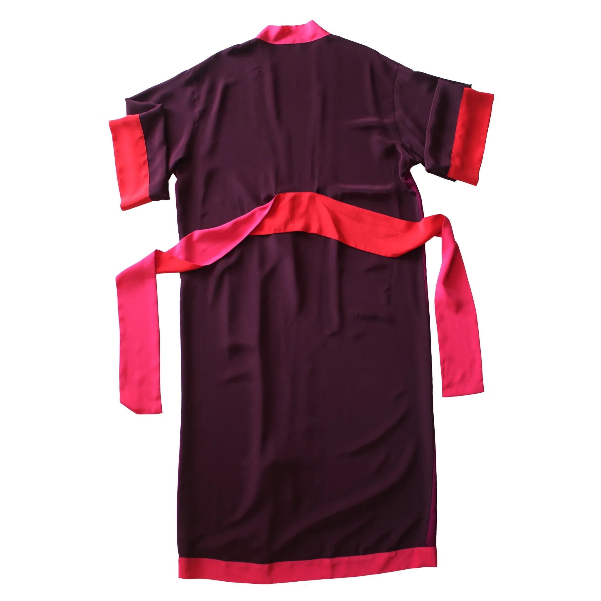 Asteria Kimono Robe in Silk Crepe De Chine Colorblock Reds