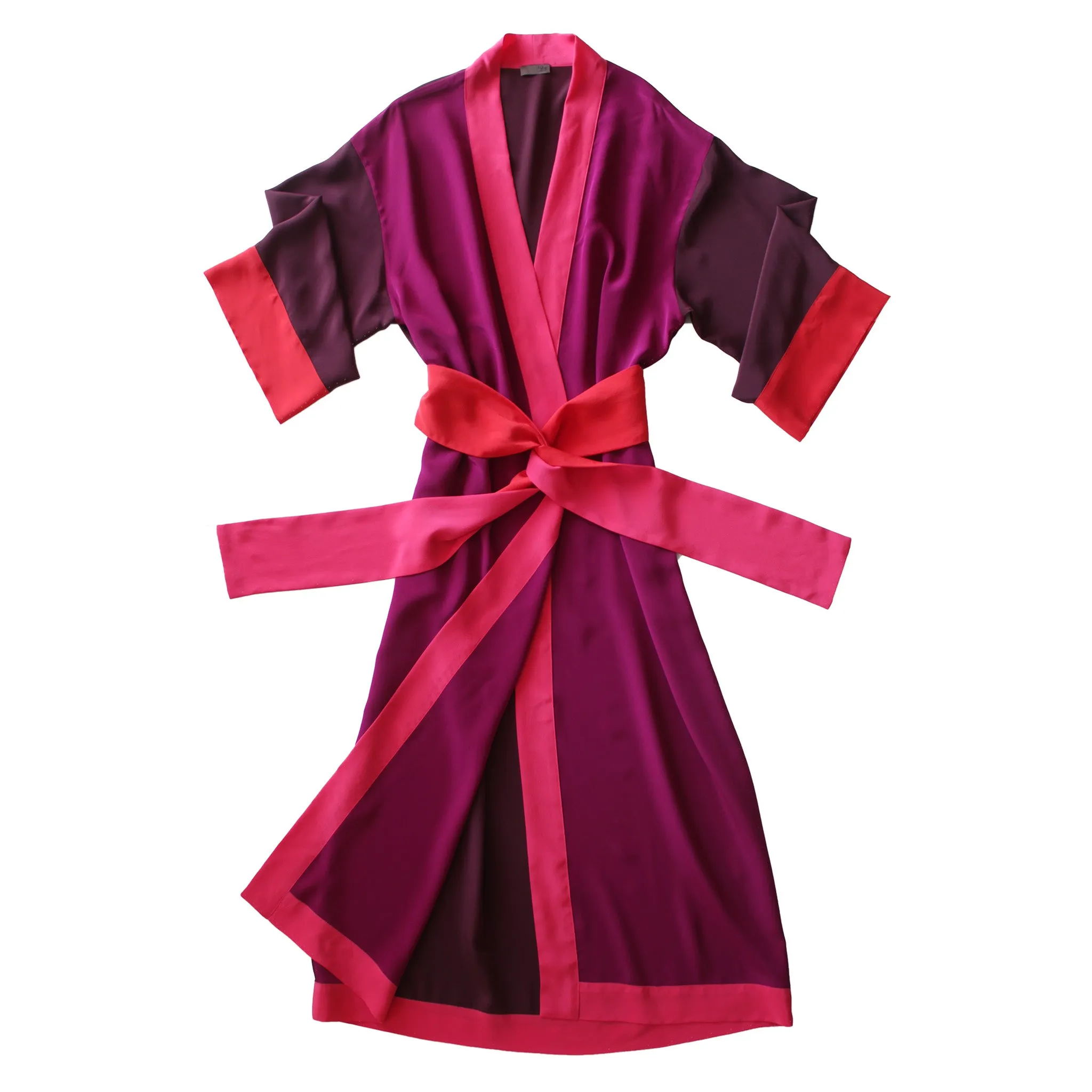 Asteria Kimono Robe in Silk Crepe De Chine Colorblock Reds