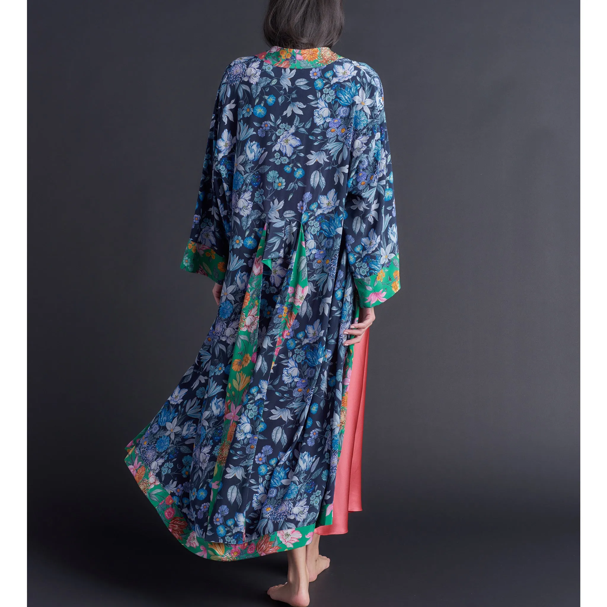 Asteria Kimono Robe in Stately Bouquet Liberty of London Print Silk Crepe De Chine