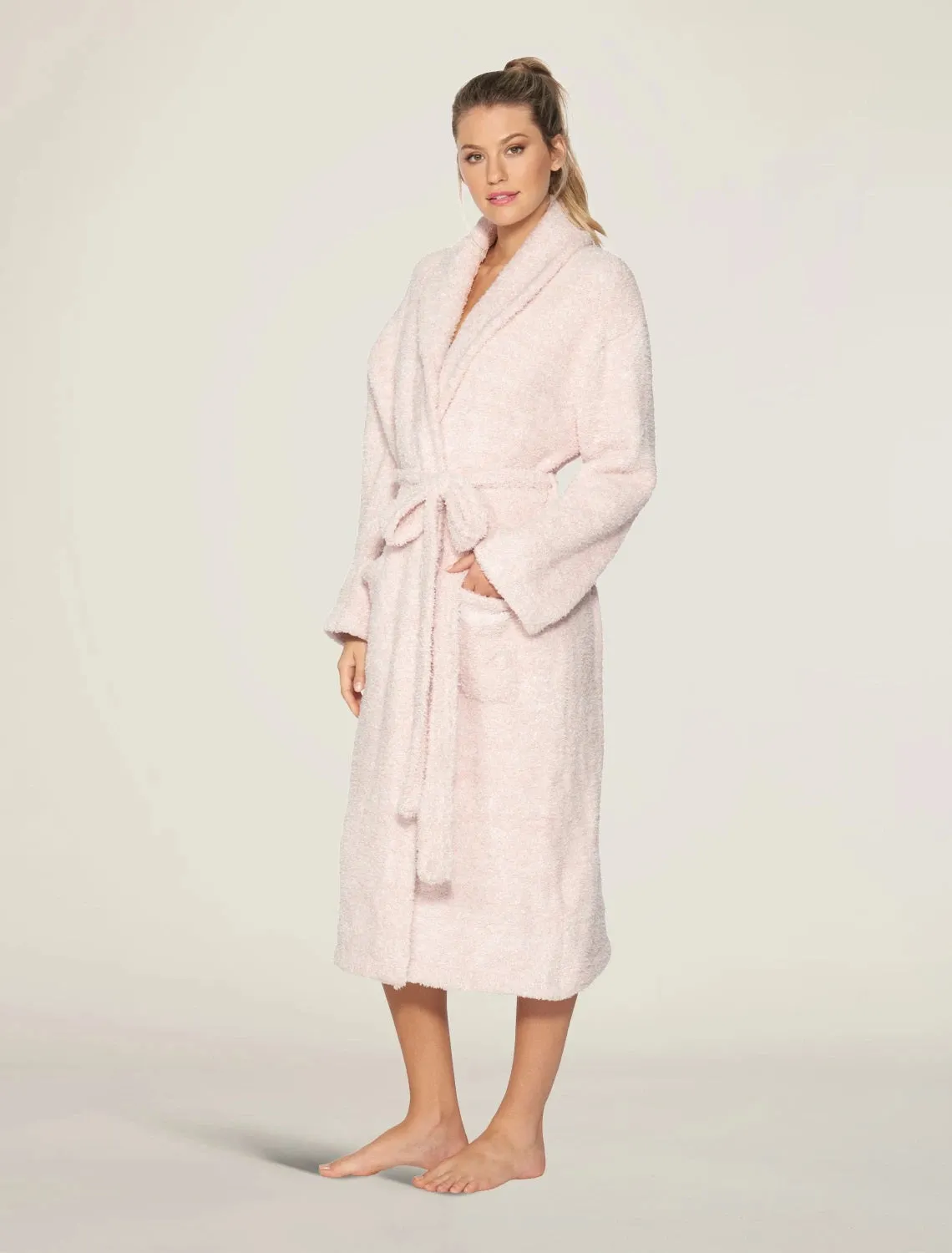 Barefoot Dreams - CozyChic Heathered Adult Robe in Dusty Rose-White