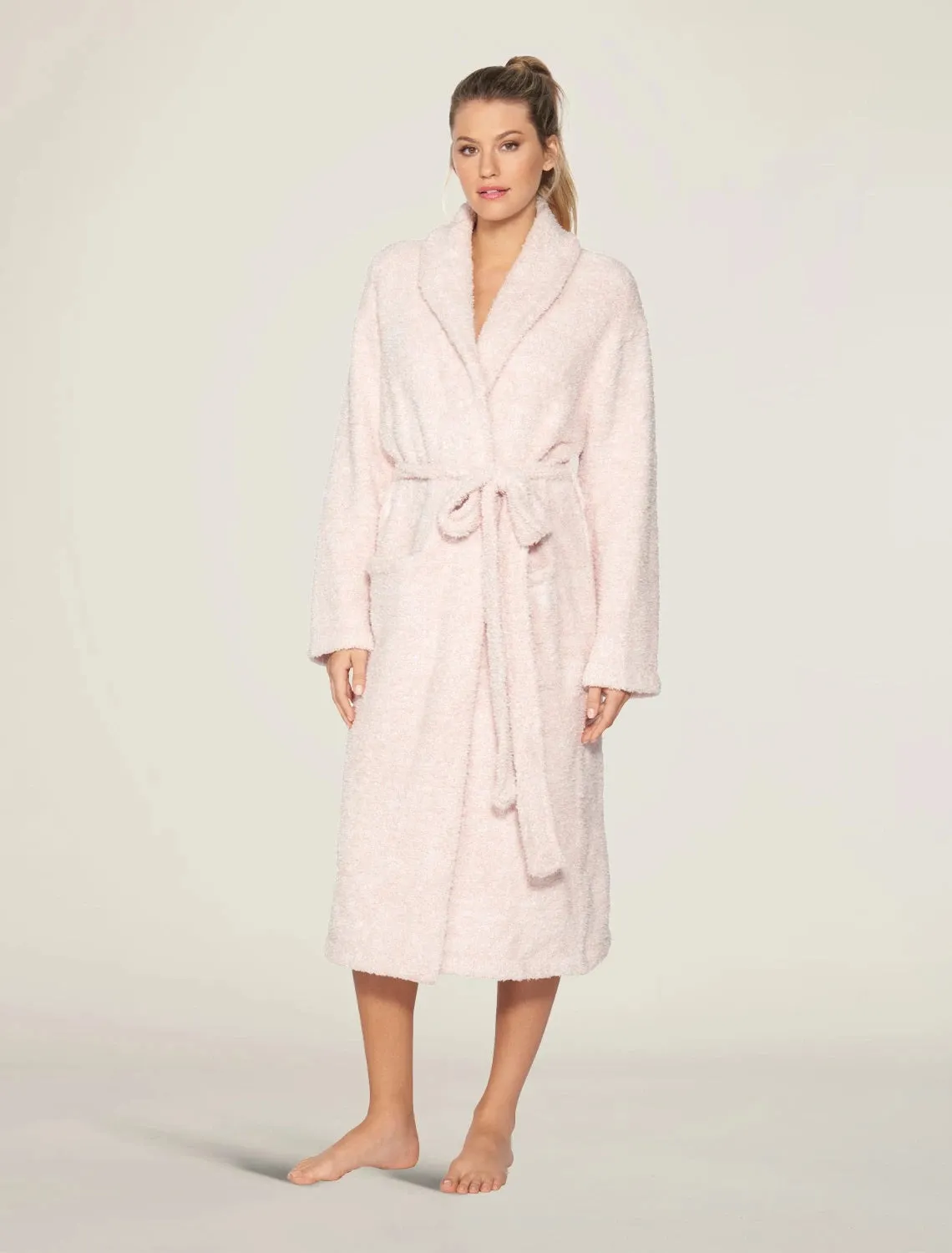 Barefoot Dreams - CozyChic Heathered Adult Robe in Dusty Rose-White