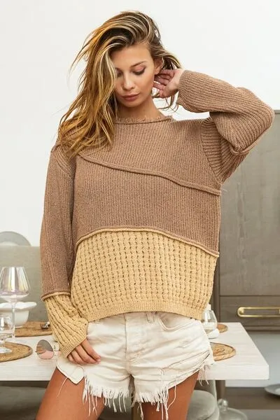 BiBi Texture Detail Contrast Drop Shoulder Sweater