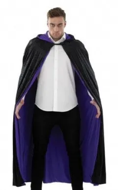 Black Hooded Cape-Long-Purple lining