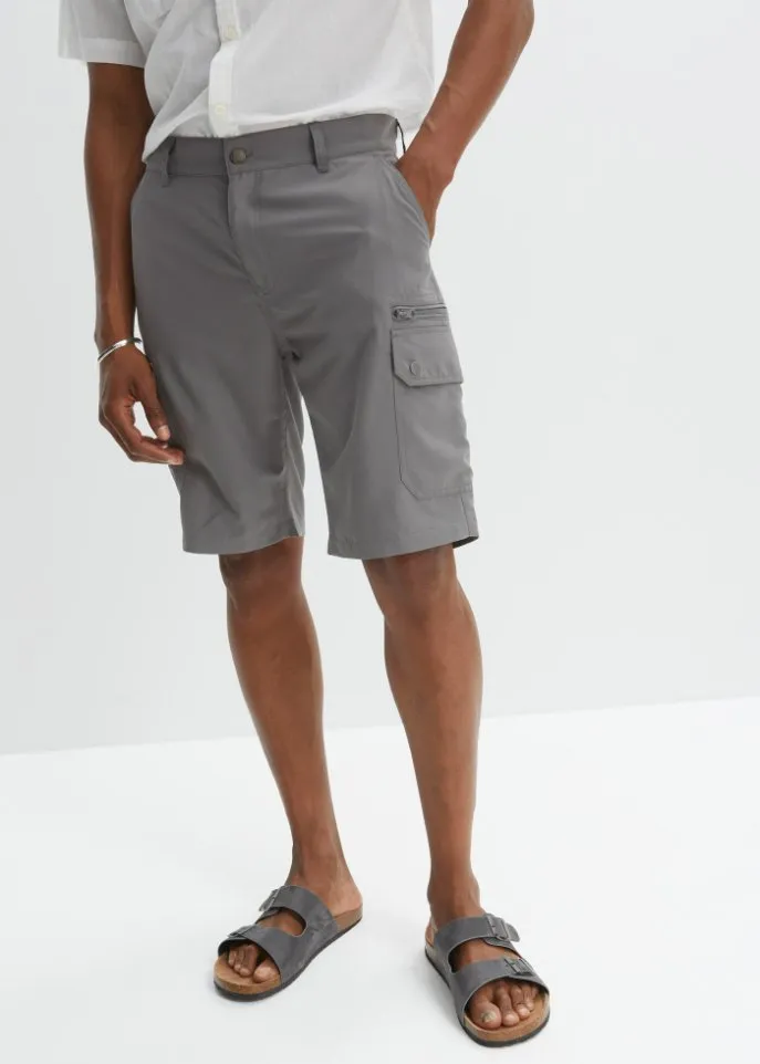 Bpc Bonprix Collection Comfortable Regular Fit Microfiber Cargo Shorts, Gray