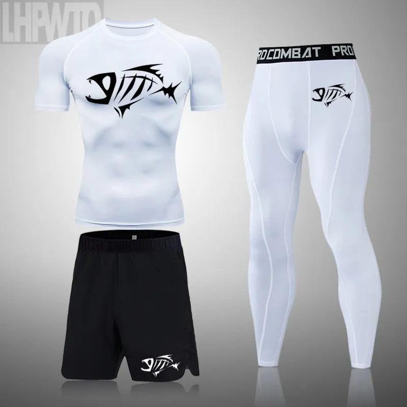 Brand Compression Set Men's Sport Suits Running Shorts MMA Sets Sports T-Shirt Gym Fitness Tights Jogging Rashgard Tracksuit