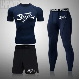 Brand Compression Set Men's Sport Suits Running Shorts MMA Sets Sports T-Shirt Gym Fitness Tights Jogging Rashgard Tracksuit