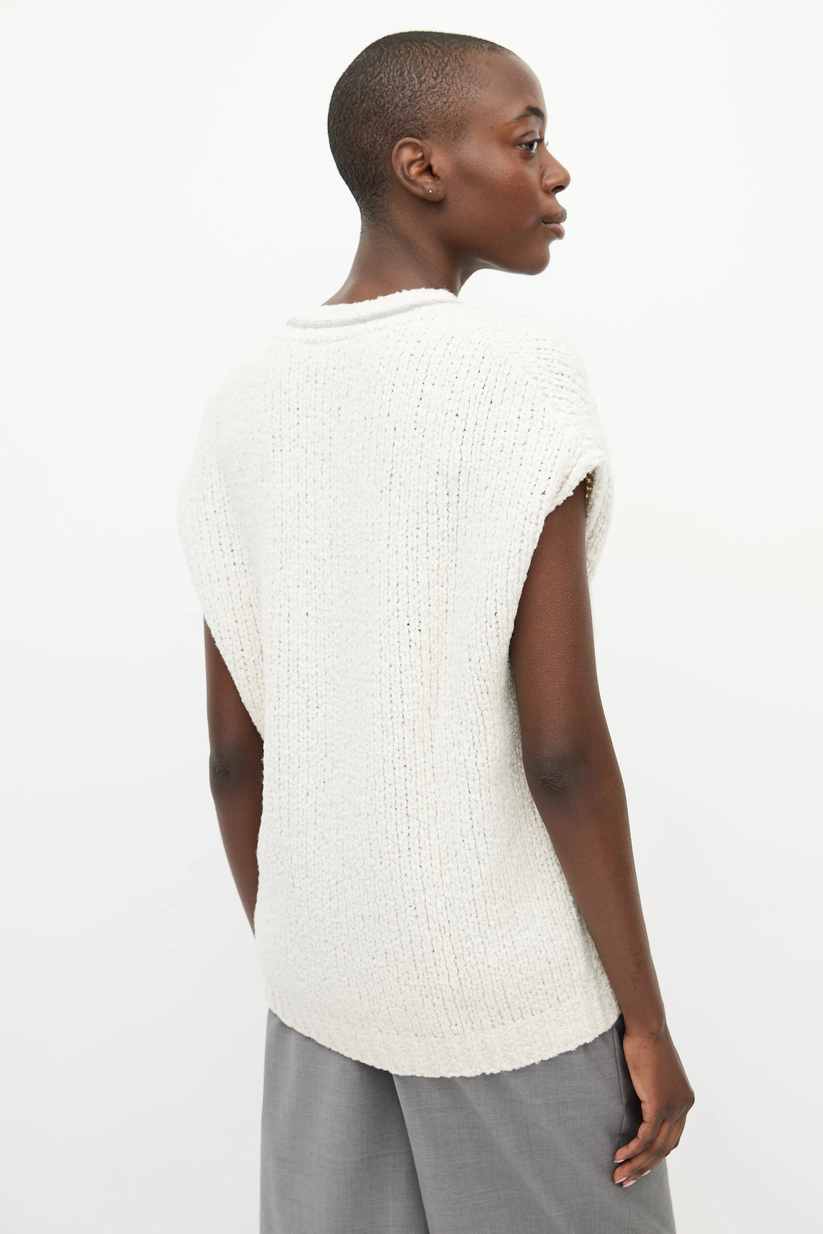 Cream Wool Monili Knit Vest