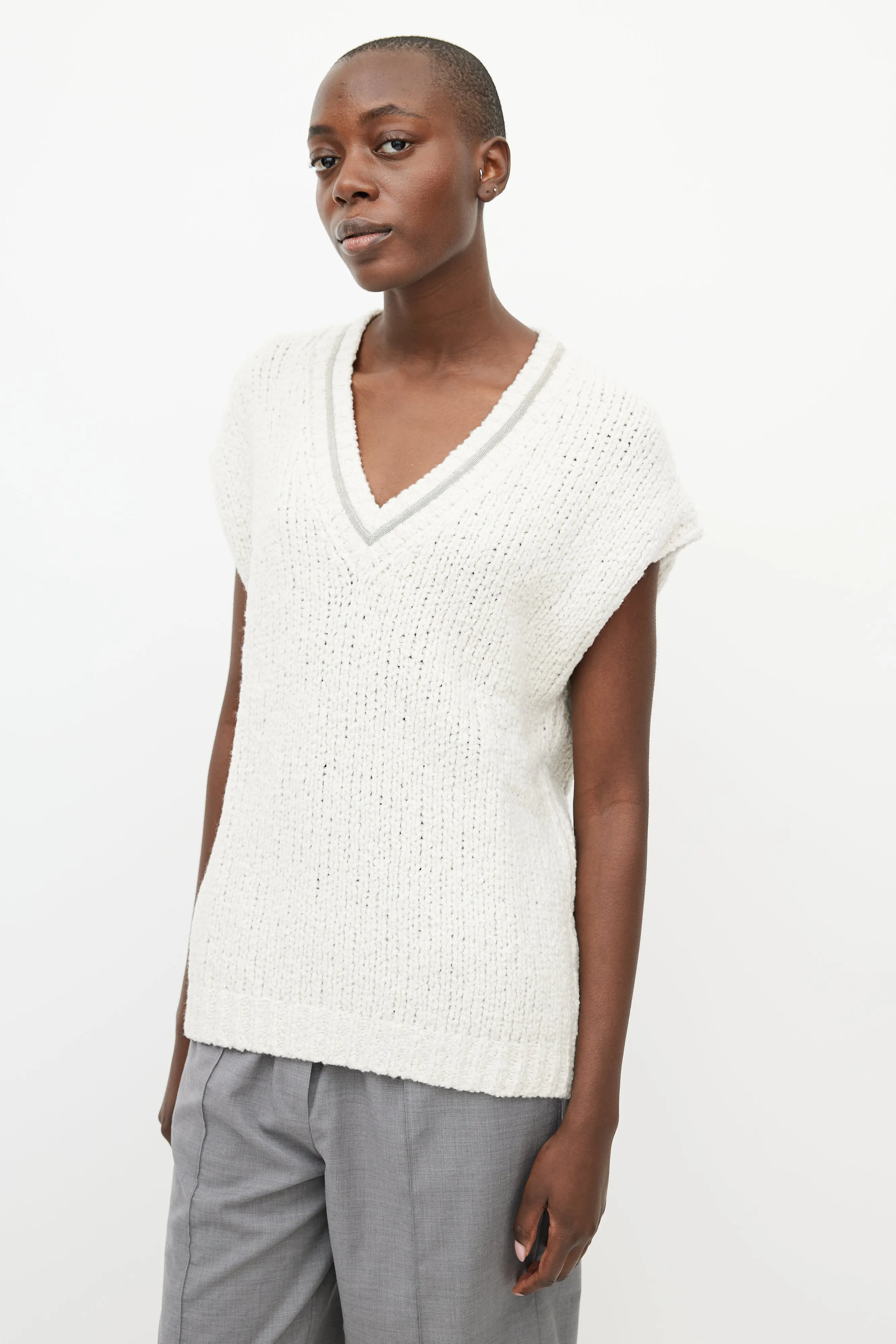 Cream Wool Monili Knit Vest