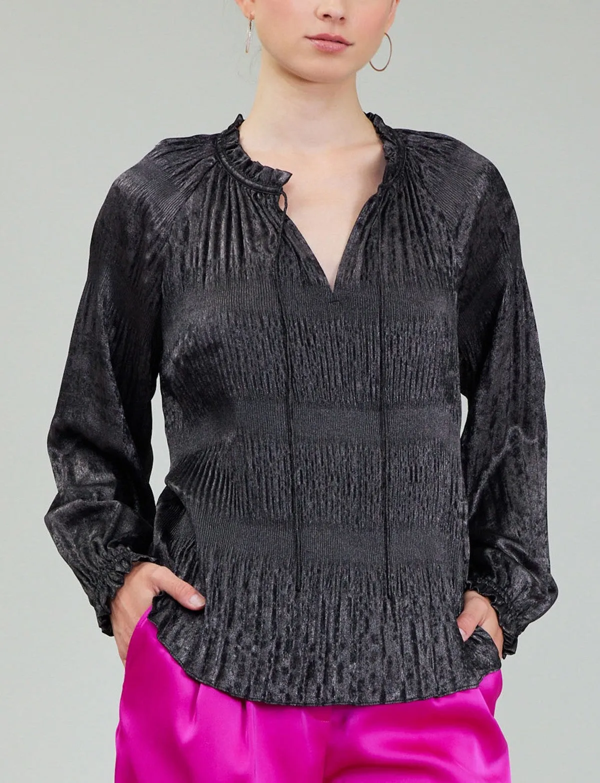 Current Air Ruffled Split Neck Blouse