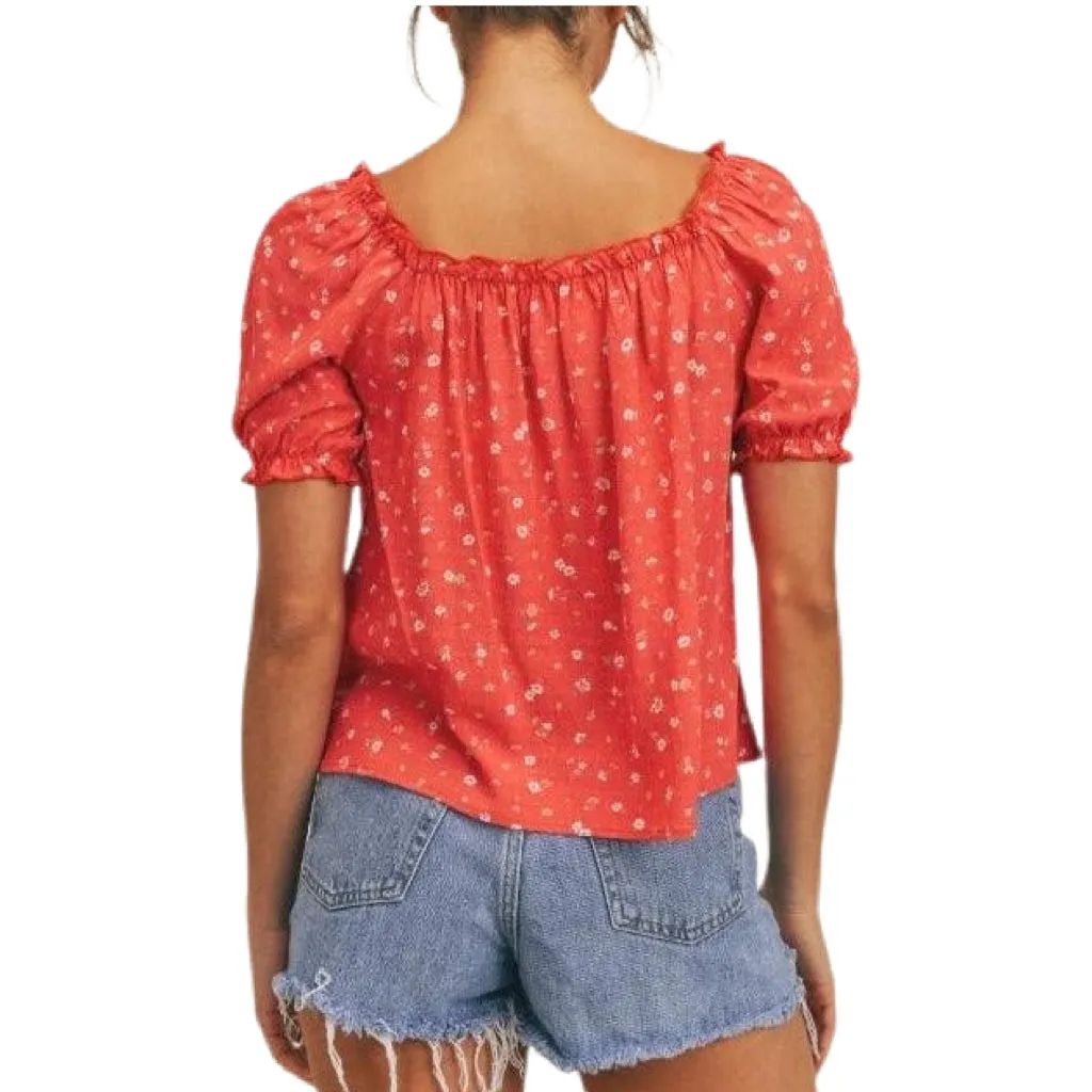 Dear Mama Puff Sleeve Top - Red.