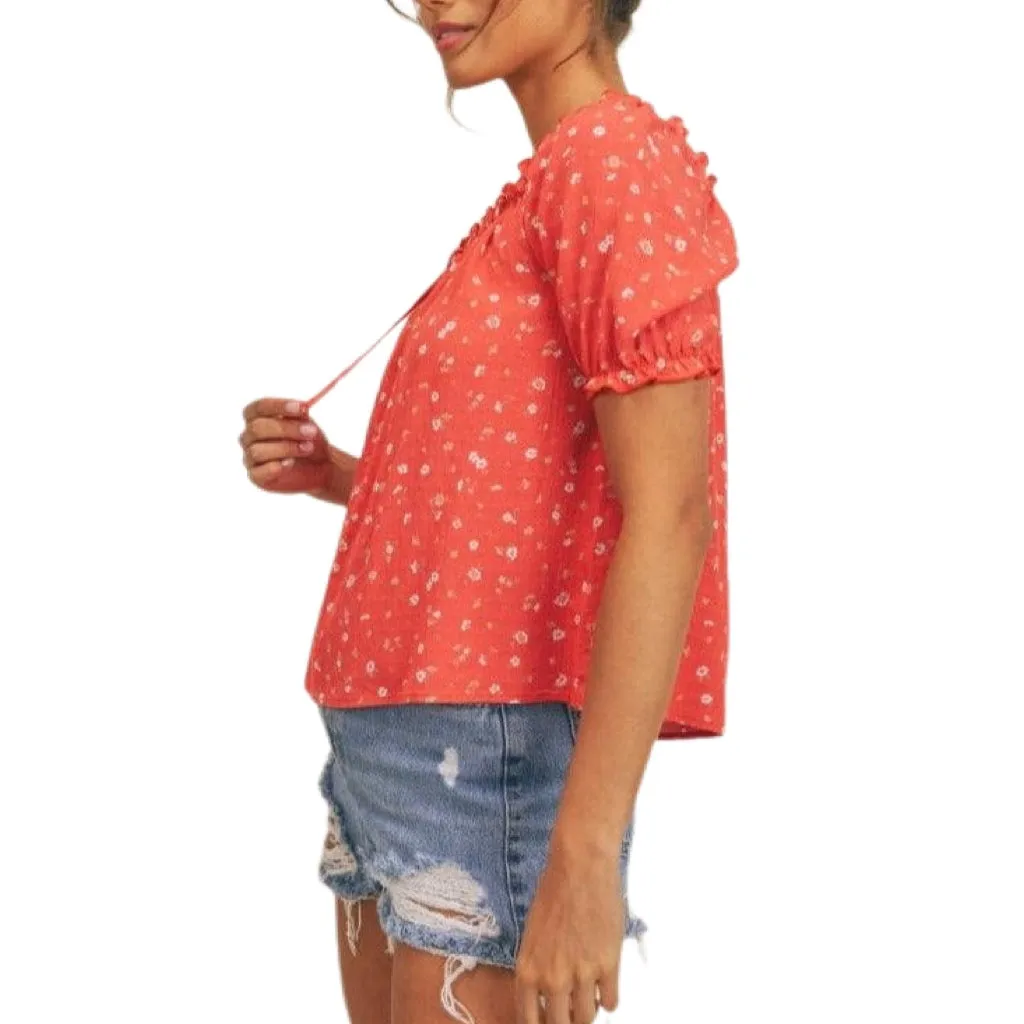 Dear Mama Puff Sleeve Top - Red.