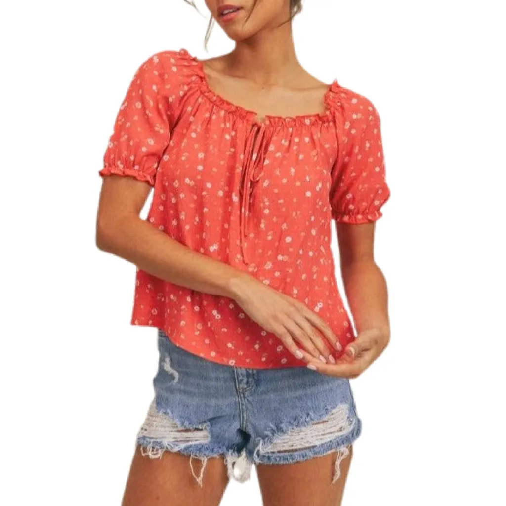 Dear Mama Puff Sleeve Top - Red.