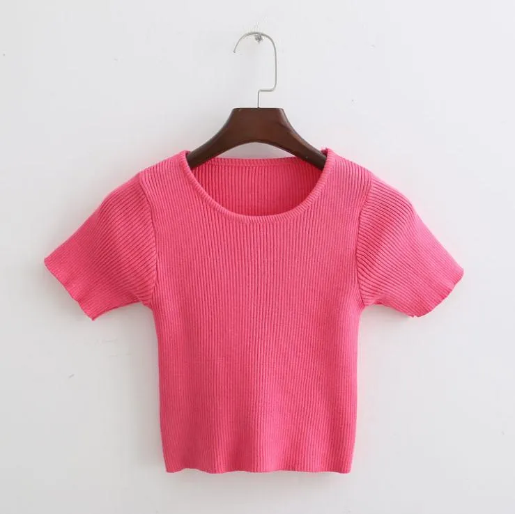 Elastic Slim Fit Knitted Crop Top Shirt