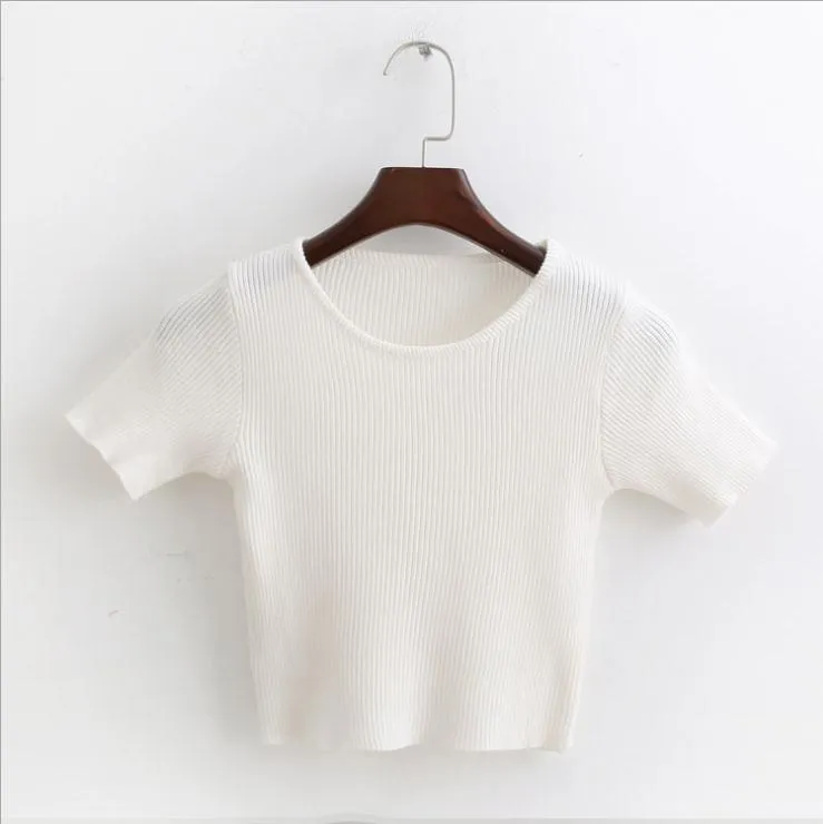 Elastic Slim Fit Knitted Crop Top Shirt