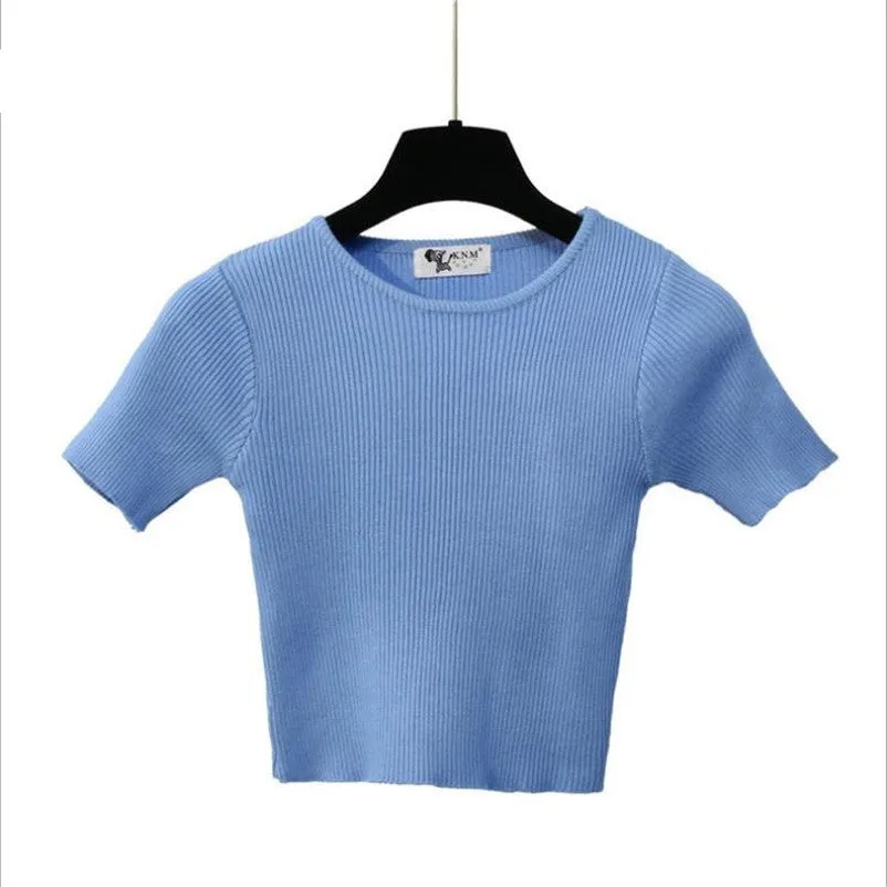 Elastic Slim Fit Knitted Crop Top Shirt