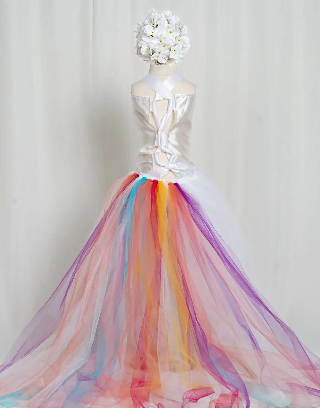 Fairy-like Tulle Dress with Long Colorful Tail