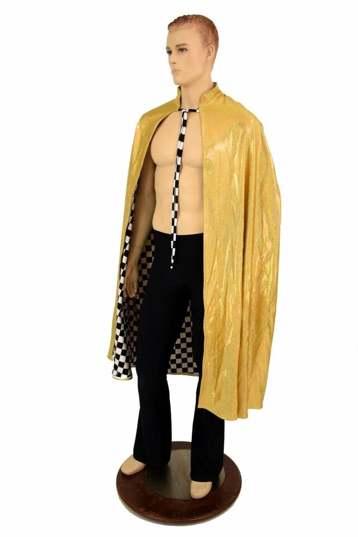 Gold & Check Reversible Hoodless Cape