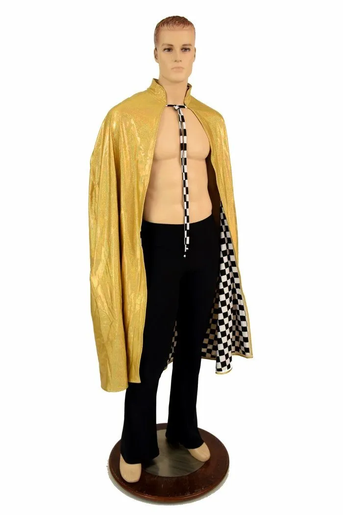 Gold & Check Reversible Hoodless Cape