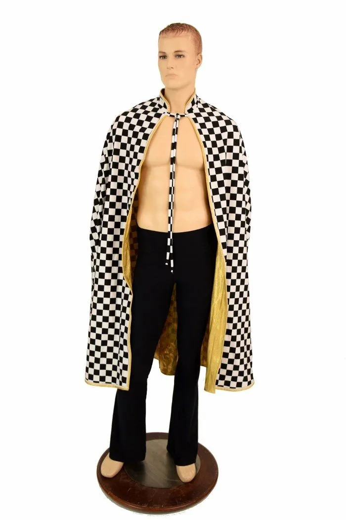 Gold & Check Reversible Hoodless Cape