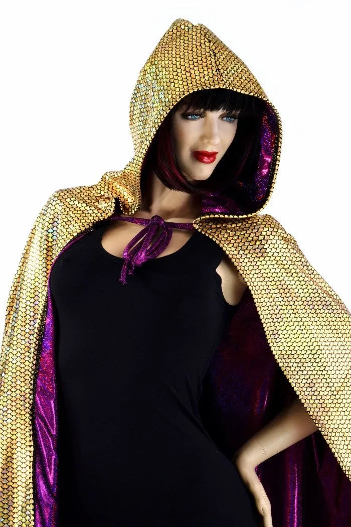 Gold & Fuchsia Reversible Hooded Cape