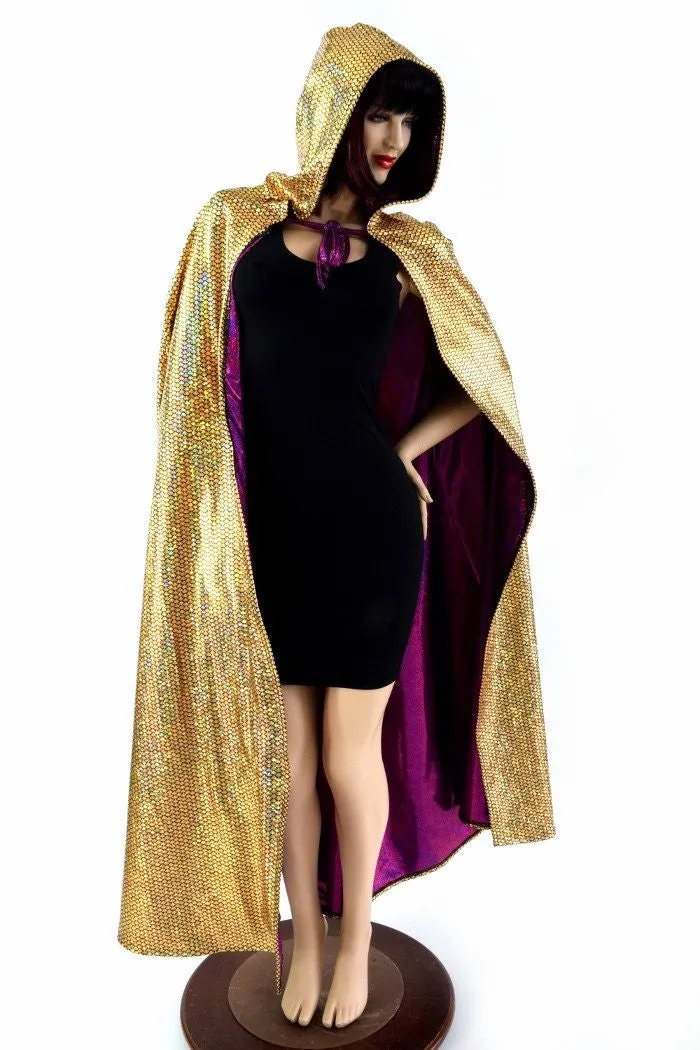 Gold & Fuchsia Reversible Hooded Cape