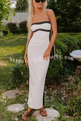 Graceful Curves Colorblock Design Strapless Slit Maxi Dress