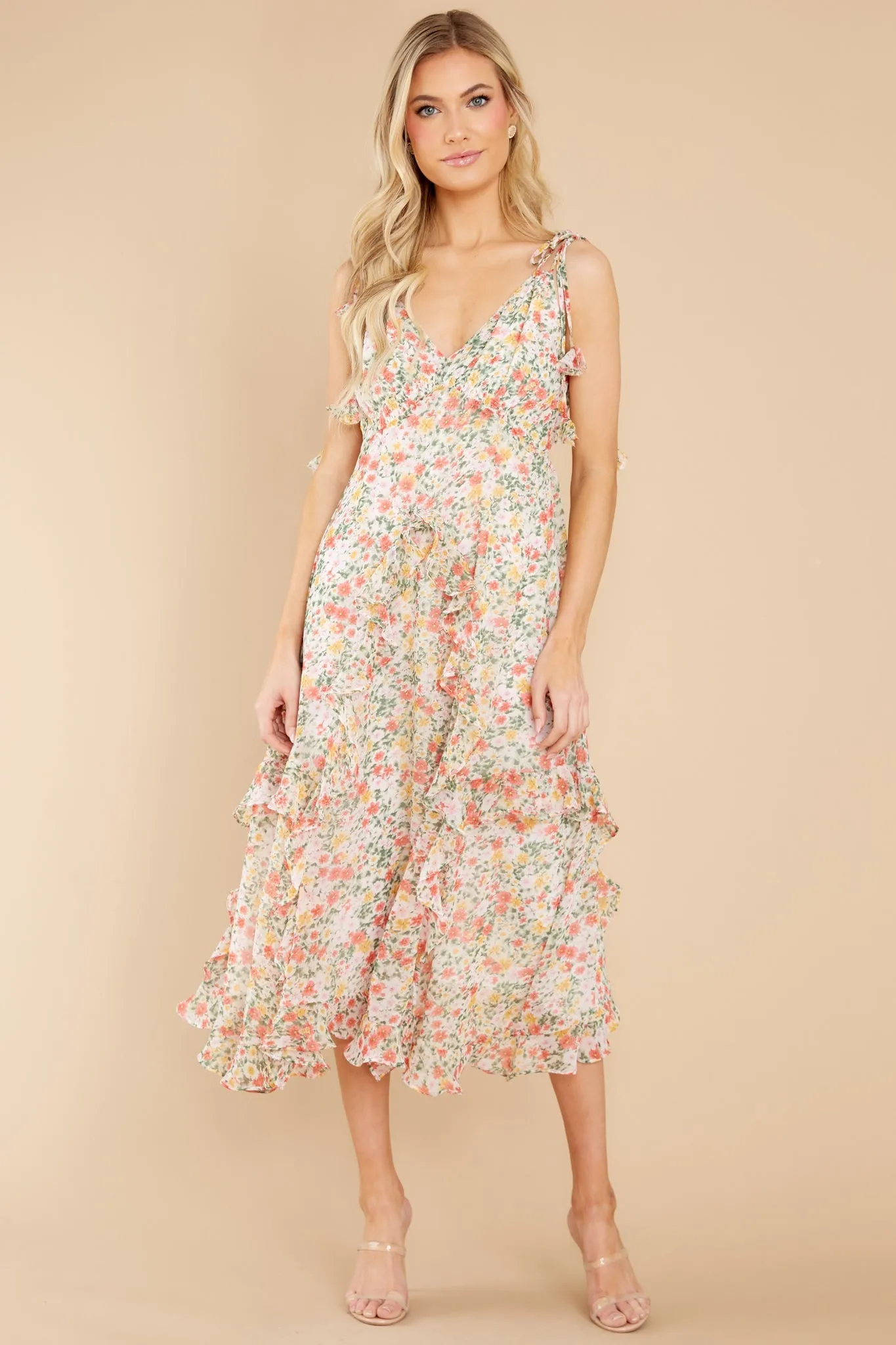 Graceful Intentions Ivory Floral Print Midi Dress