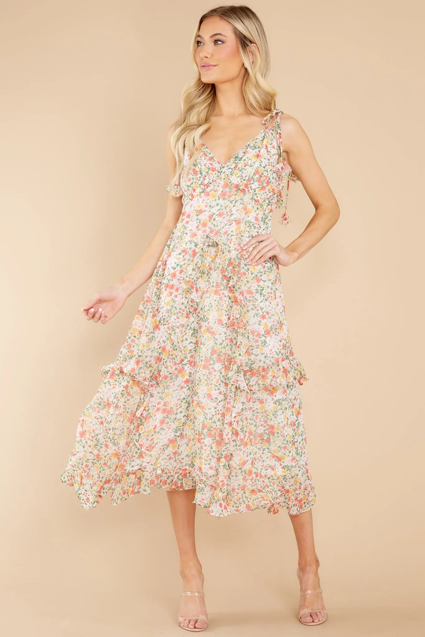 Graceful Intentions Ivory Floral Print Midi Dress