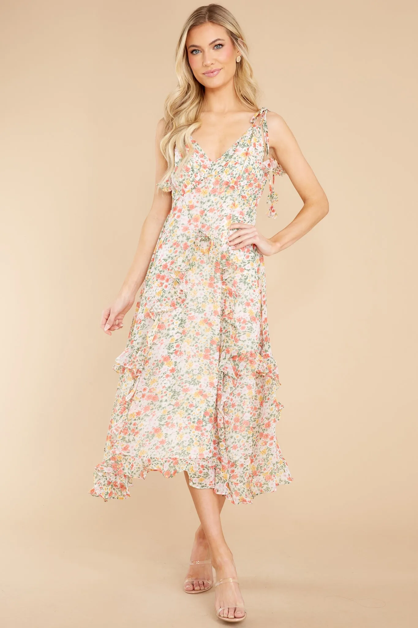 Graceful Intentions Ivory Floral Print Midi Dress