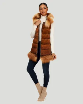 Horizontal Mink Zip Vest with Fox Trim, and Jacket with Beading