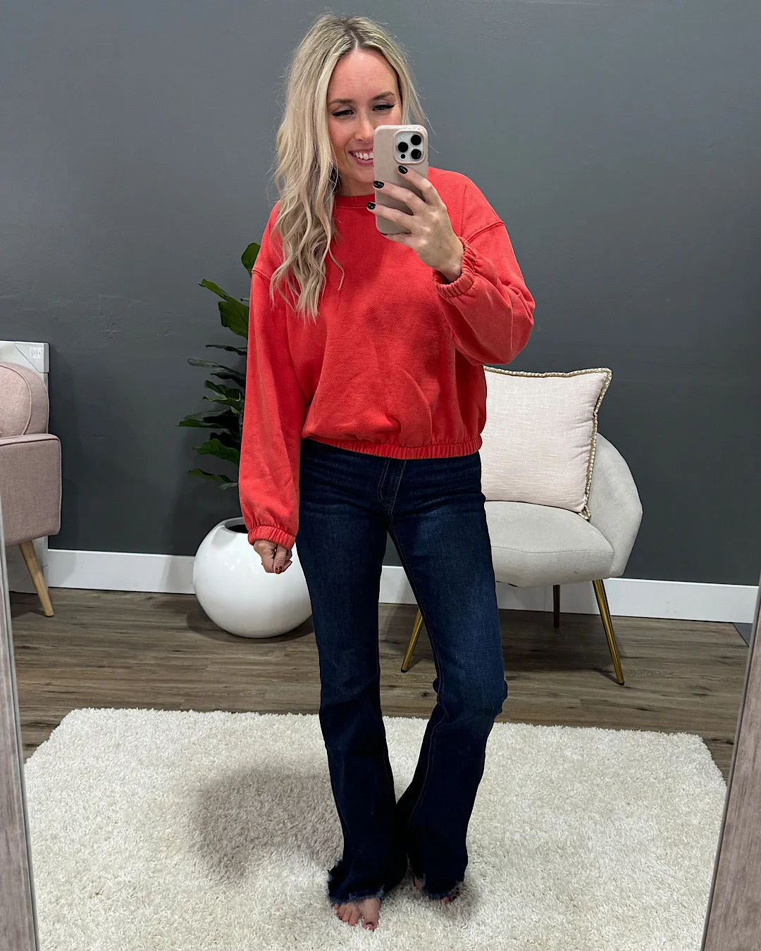 Kalea Elastic Hem Crewneck Sweatshirt - Scarlet Sun