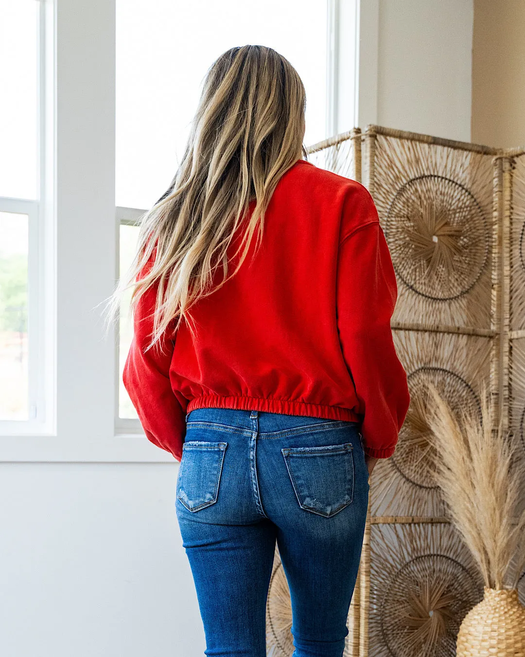 Kalea Elastic Hem Crewneck Sweatshirt - Scarlet Sun