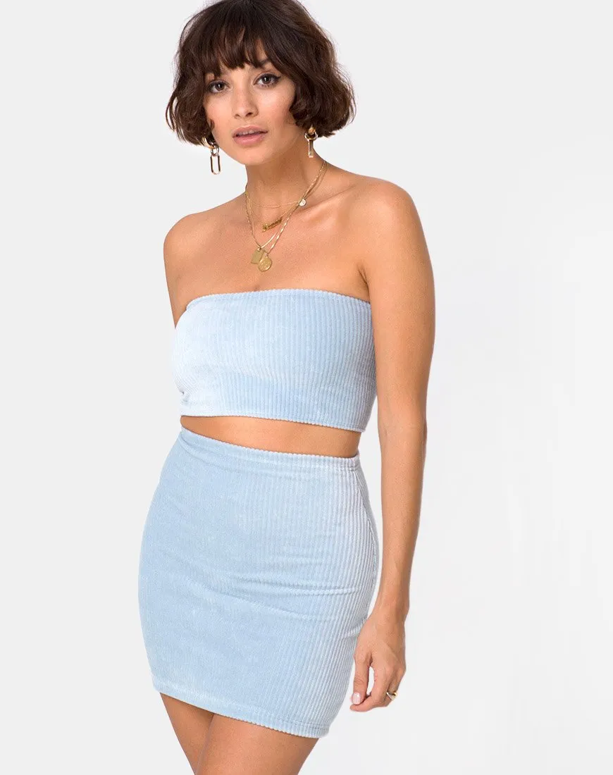 Kimmy Mini Skirt in Fluffy Knit Baby Blue