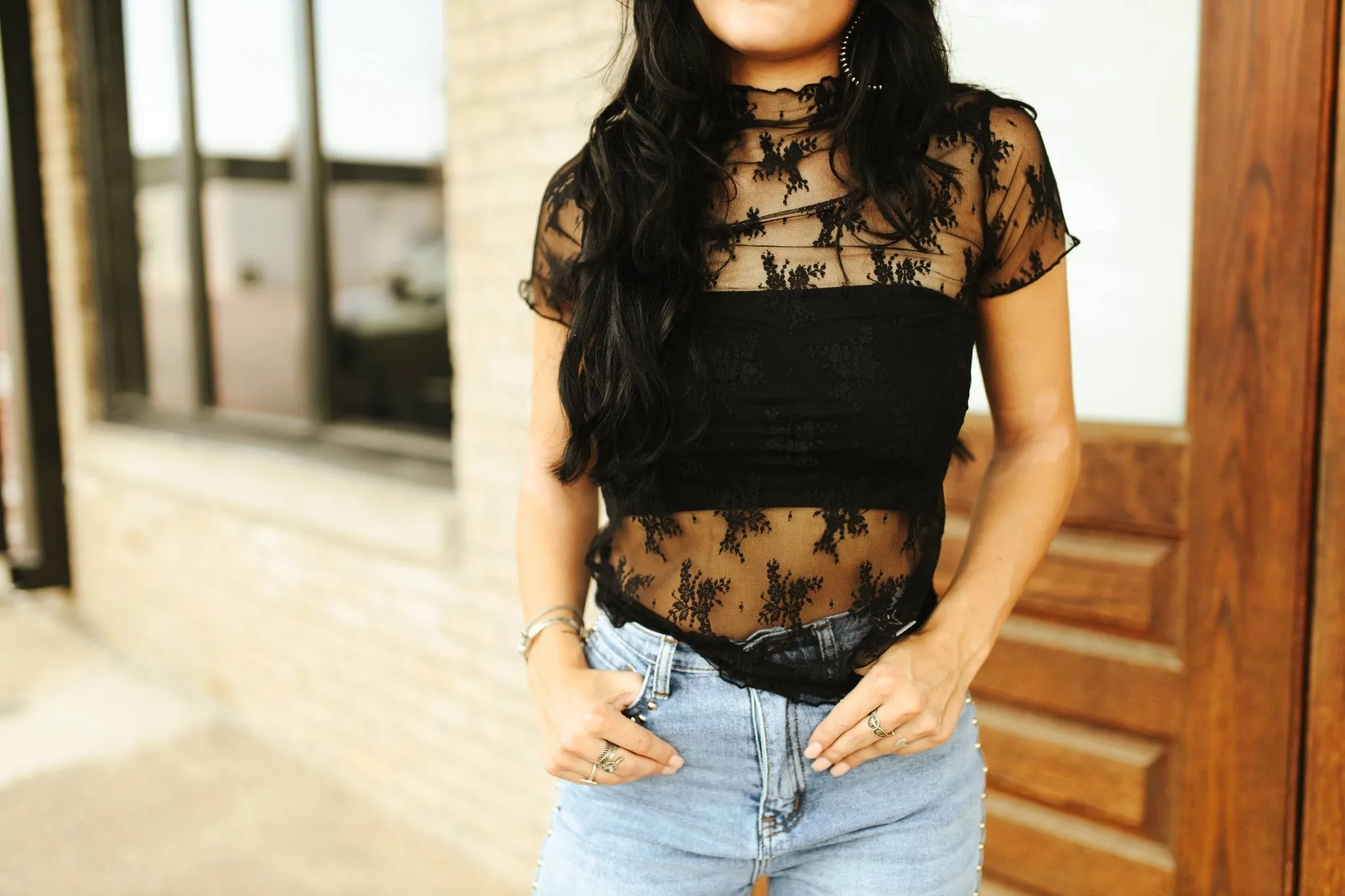 Lace Mesh Short Sleeve Top